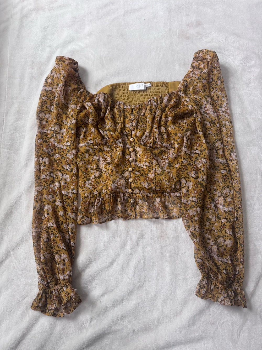 Astr Floral Square-Neck Blouse in Mustard and Pink